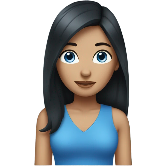 Woman with long black hair, blue eyes, wearing blue top. emoji