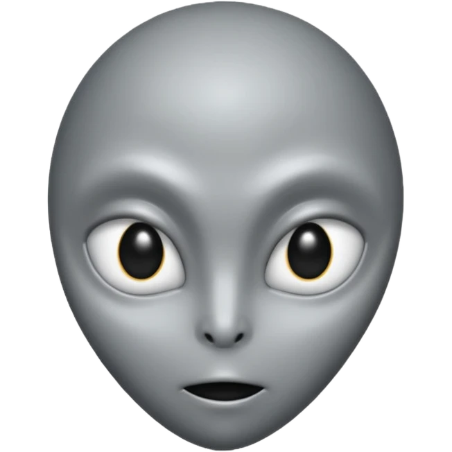 Grey alien head, almond-shaped eyes fully black with no white, slanted, pale grey skin, cartoon emoji, no background
 emoji