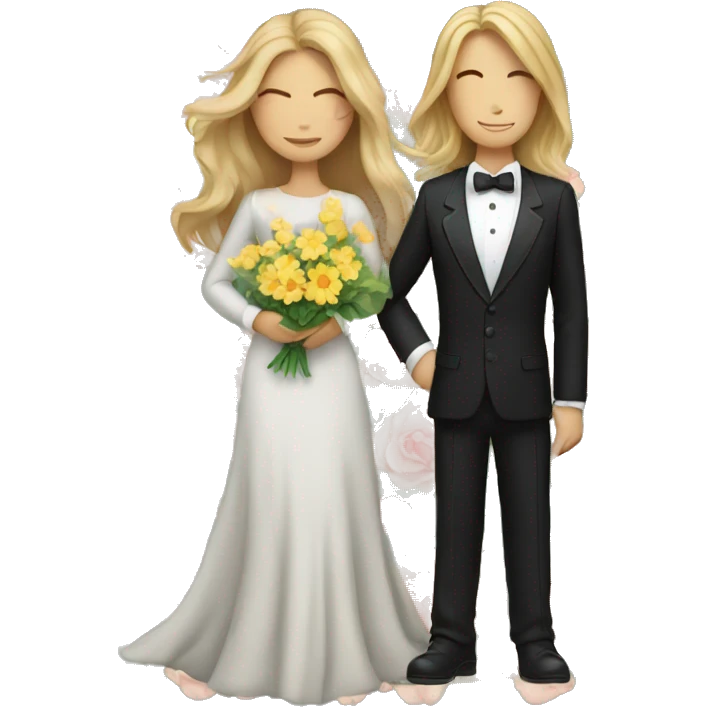 Dark blonde woman with long hair hugging a tuxedo cat with flowers emoji
