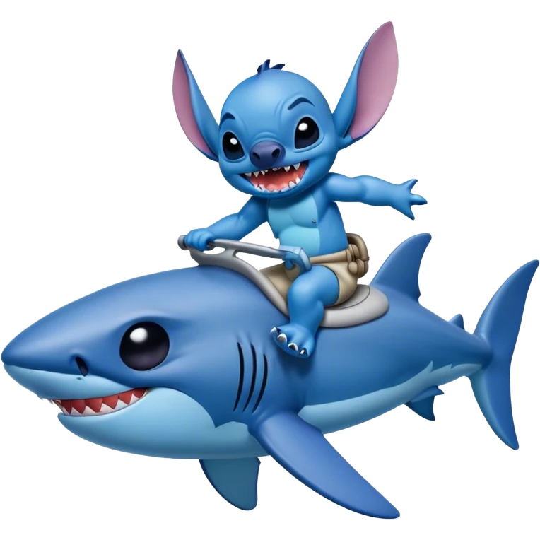 Disney's stitch, riding a shark  emoji