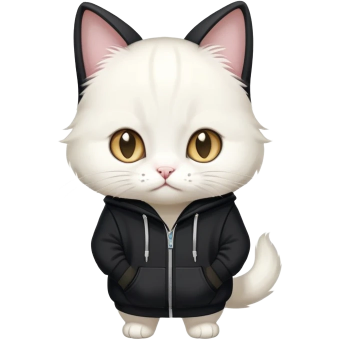 White munchkin cat standing and i’d wear black longhair with hoodie emoji