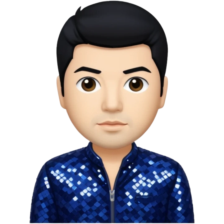 Chino Moreno with black hair, navy blue sequin outfit  emoji