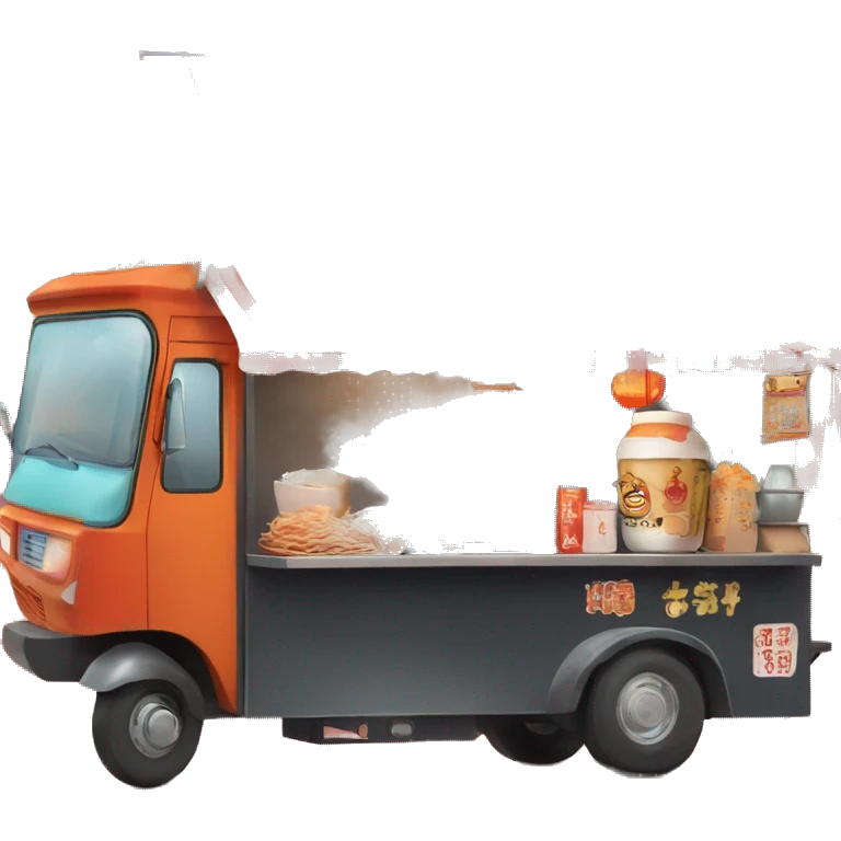 A food truck selling ramen is decorated with Japanese signs and lanterns emoji