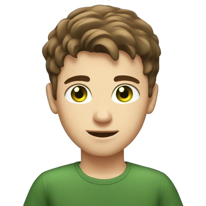 caucassian young man with short brown hair and green eyes working on laptop emoji