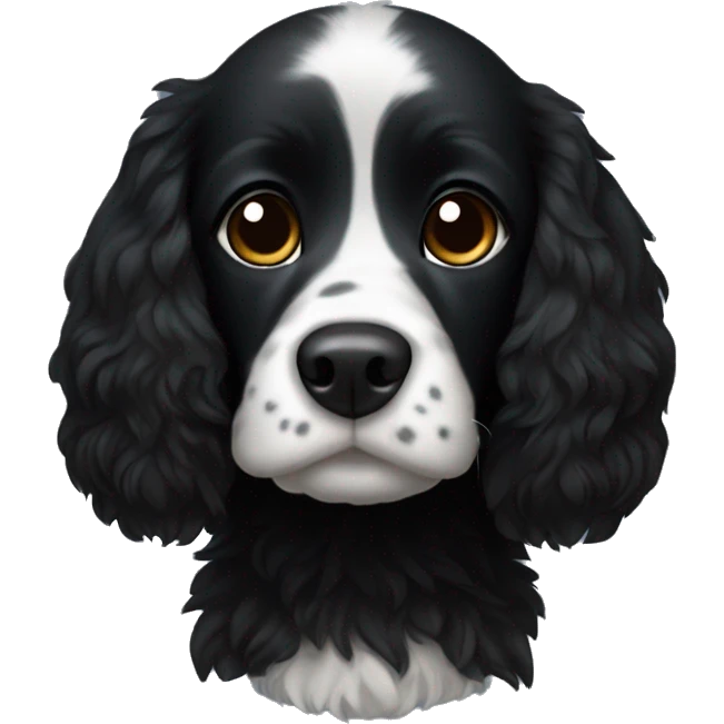 Small completely black spaniel with black fur on his whole face and white fur on chest emoji