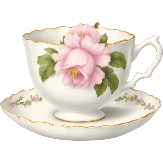 White teacup with baby pink floral antique print  emoji
