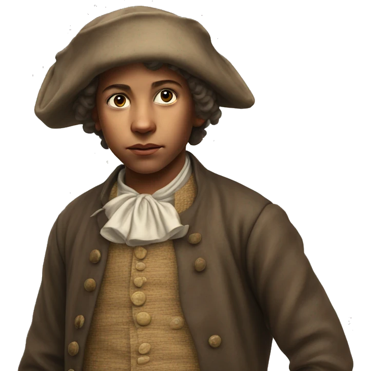 18th century peasant boy without headdress photorealistic serious emoji