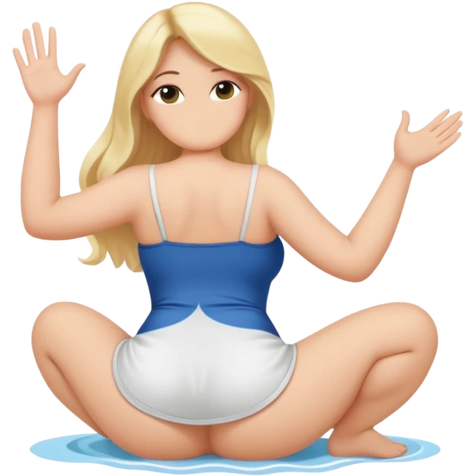 curvy blonde woman, back view, sitting on her soles, waving, SFW, no explicit content emoji