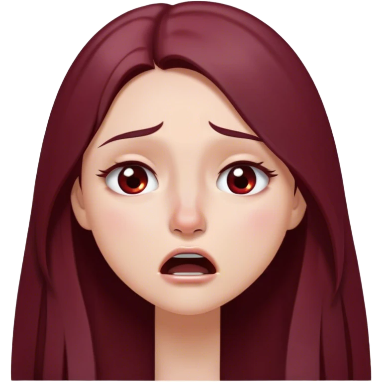 emoji of girl crying hysterically with maroon dark long hair in a middle part with straight nose hazel eyes medium perfect eye brows with  a nose ring silver on the right nostril  emoji