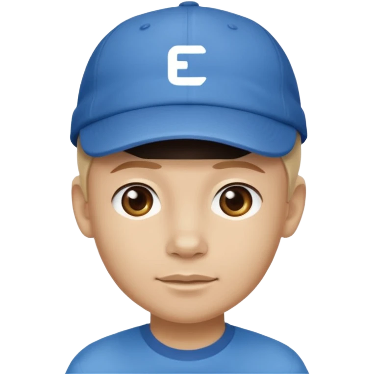 This is a cartoon-style avatar wearing a blue cap and a matching blue shirt, with a neutral expression. emoji