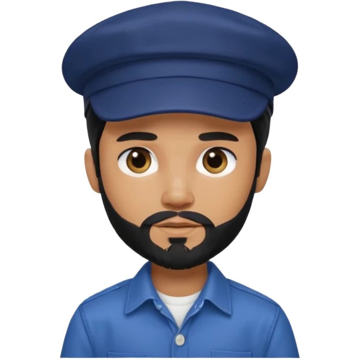 generate a fair pretty bratz boy wearing a dark blue cap and  button up shirt. Handsome

bearded and handsome

hair black long emoji