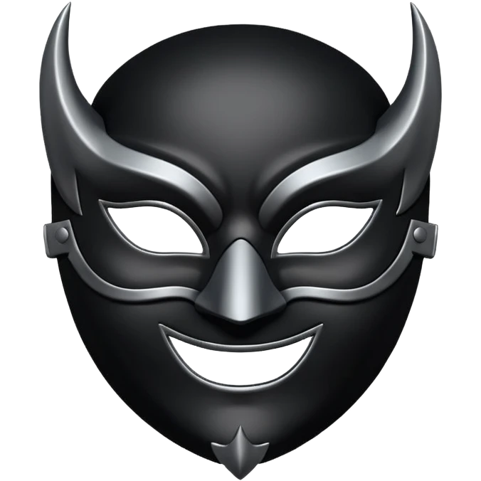 Minimal emoji, gothic mask forged from matte black leather, emotionless expression, smooth heavy surface, subtle metallic texture, deep shadows, no glow, no neon, flat emoji style, centered emoji