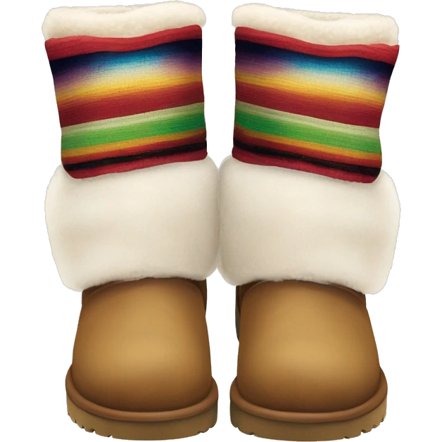 Realistic pair of serape fur Ugg boots with bows. emoji