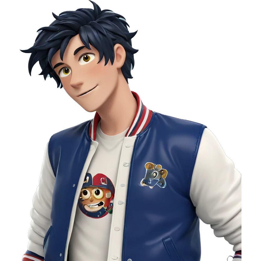 cheerful boy in letterman jacket emoji