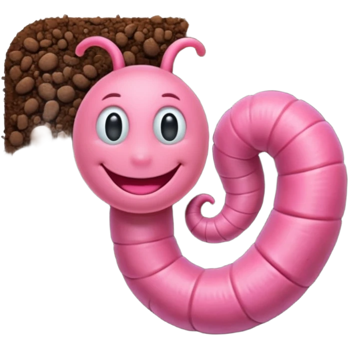 Pink worm smiling in soil emoji