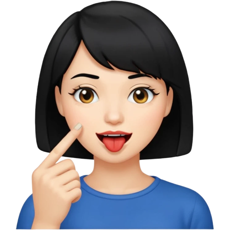 Chicas con pelo negro y corte bob haciendo que se muerde uno de sus dedos de manera picara emoji