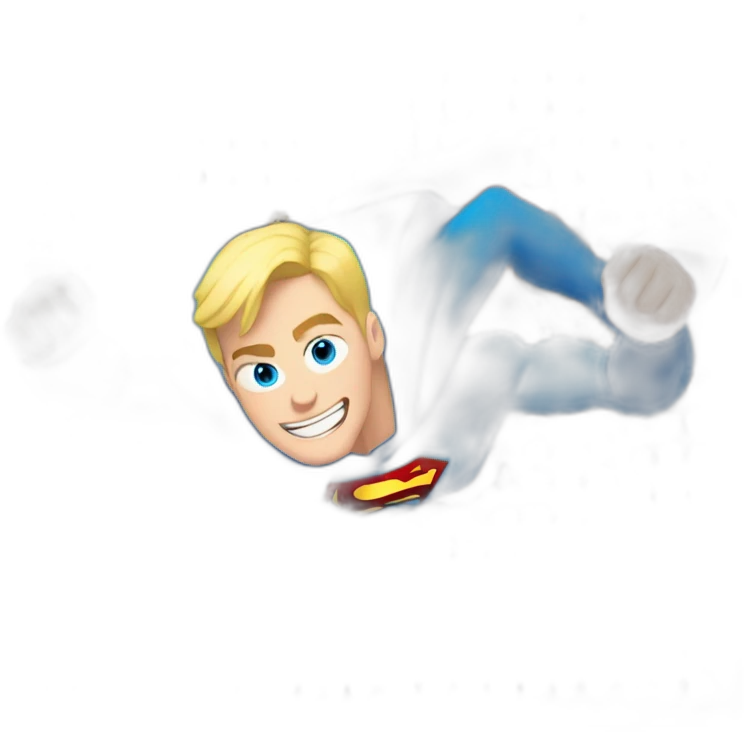 flying superman, blue eyes, blond hair, Pixar style emoji