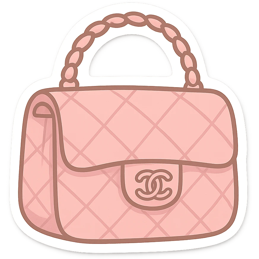 pink Chanel purse, cute and exaggerated, chibi stickers style emoji