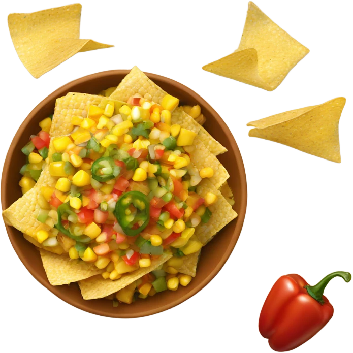 Corn and pepper salsa with tortilla chips emoji