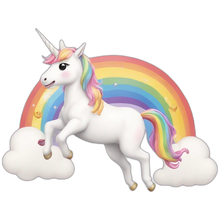 Cute kawaii unicorn jumping over a rainbow  emoji