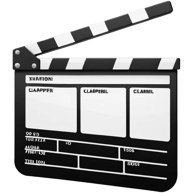 Super minimalist movie clapperboard in black and white, extremely simple geometric shapes, iOS emoji style with absolute minimal details emoji