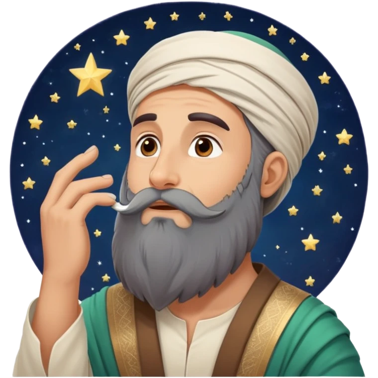 Middle Eastern sage with long beard stroking his beard while looking up at stars emoji