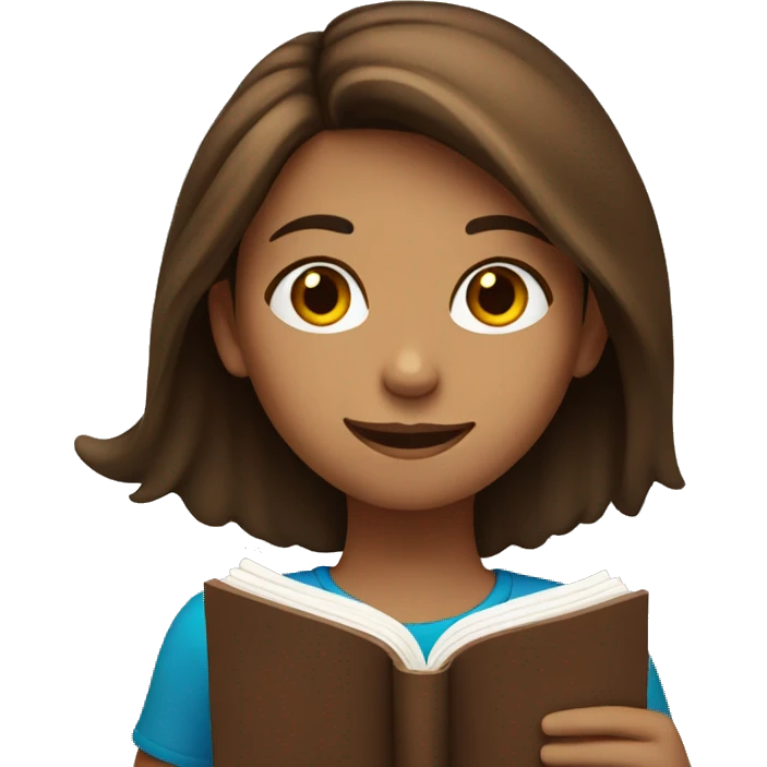 A girl with brown hair is reading a book. emoji