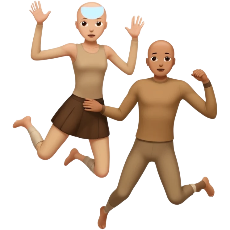 a bald brown person jumping over a skinny very pale person to protect her  emoji