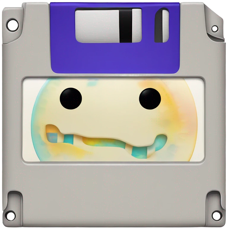 cute Floppy Disk with a Smiley Face – A brightly colored floppy disk scribbled with "Memories." emoji
