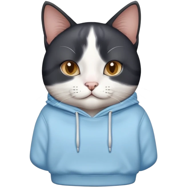 black and white cat wearing light blue sweatshirt emoji