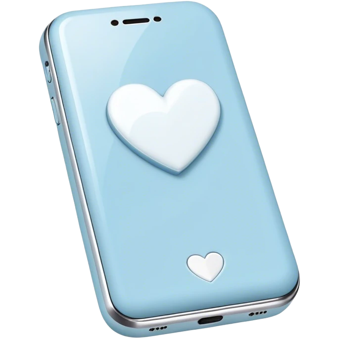 pastel blue cell phone with white heart emoji