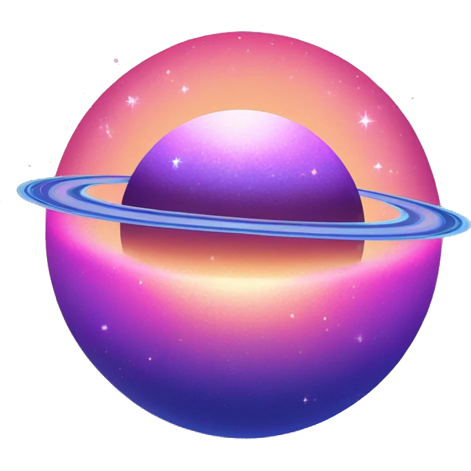 sparkly glittery blue purple and pink gradient planet with a cheesy saturn ring emoji