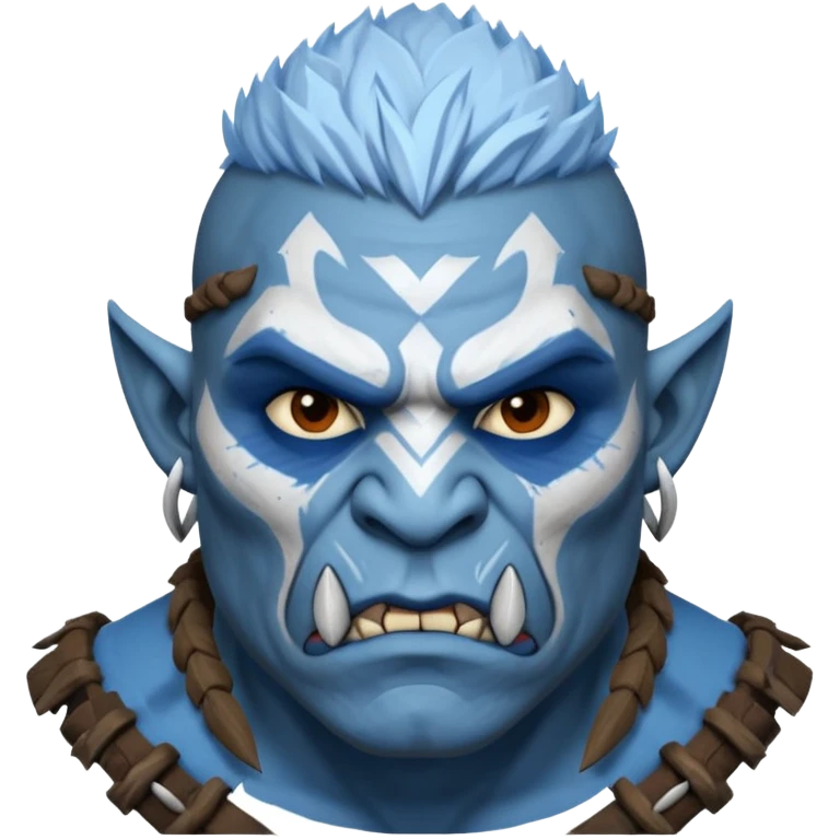 Fantasy orc portrait emoji, white and blue frost war paint on face, harsh winter warrior mood, strong expression, minimal tribal design, clean readable emoji style, male/female variant
 emoji