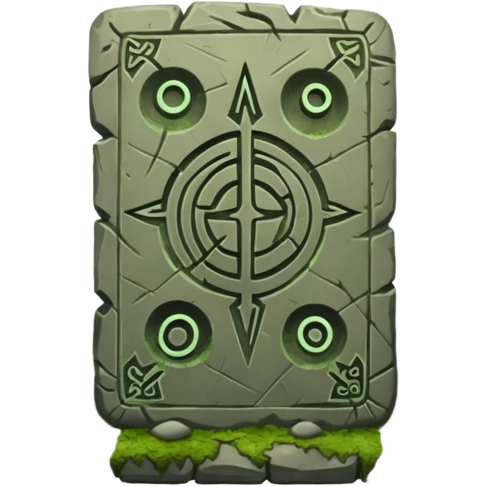 Stone Tablet – Carved gray slab with ancient runes in jyngle emoji