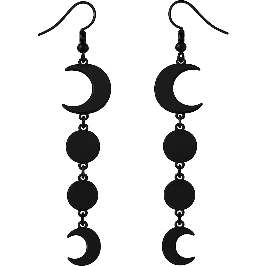 goth earrings, black moon phases, celestial gothic style, minimalist emoji