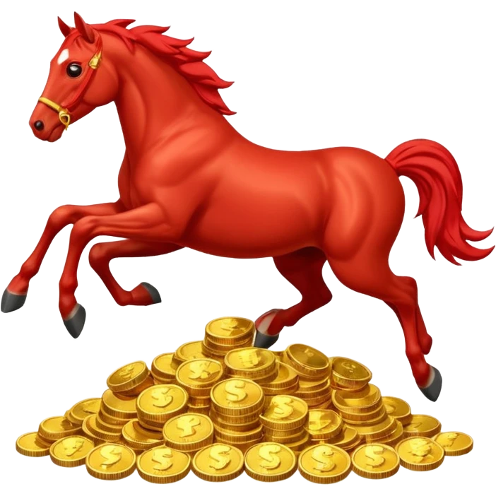 red horse agressive jumping across money emoji