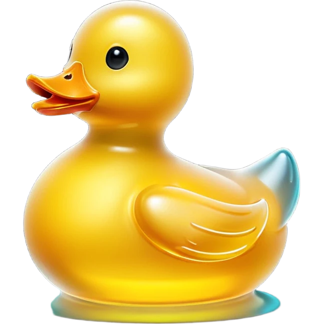 glowing transparent glass rubber duck,  minimalistic yellow transparent glass 3d neon glowing emoji