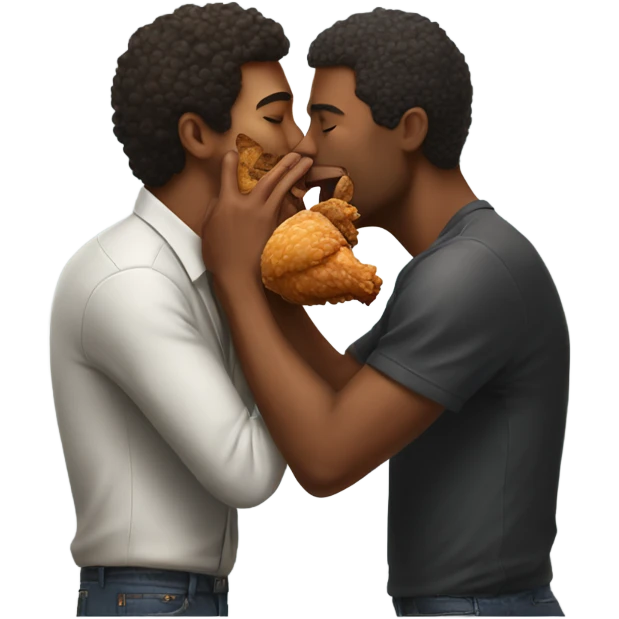two man kissing passionately and with a fried chicken  emoji
