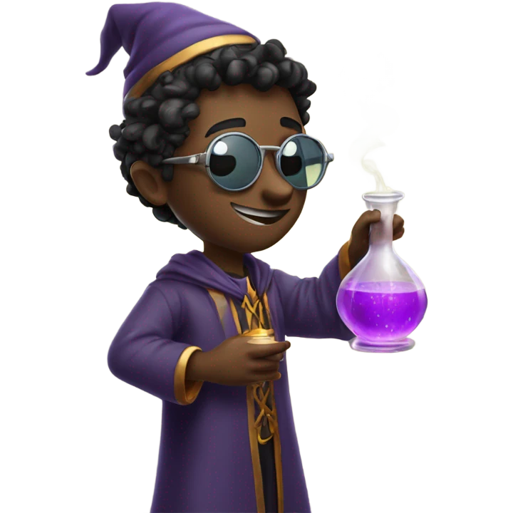 Young male wizard mixing potions and wearing sunglasses emoji
