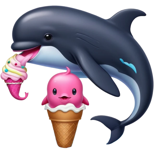 Black whale eating ice cream with a pink dolphin emoji
