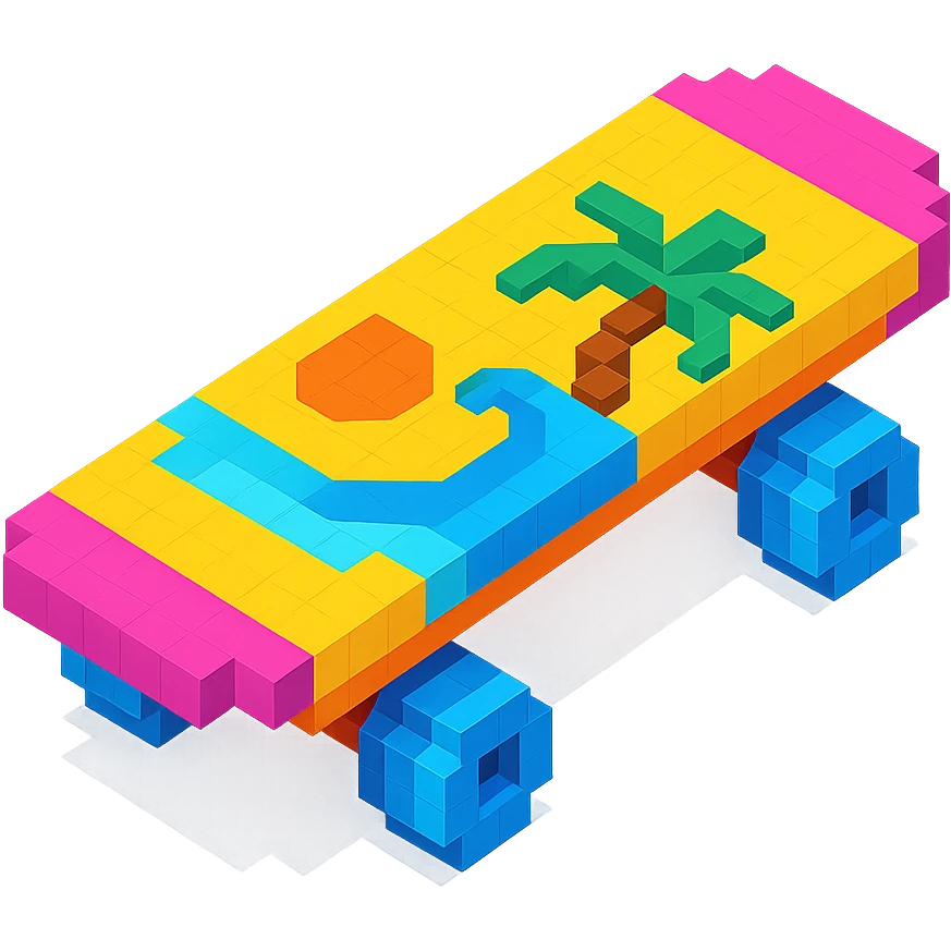 skateboard with a beach-themed print on the deck emoji
