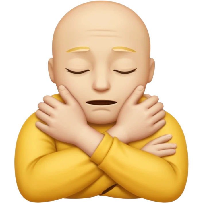 Yellow face emoji strangling itself with 2 arms crossed emoji