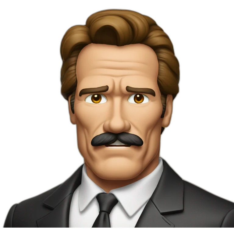 Arnold Schwarzenegger disfrazado de científico con bigote emoji