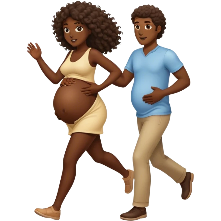 long curly haired dark skinned man chasing pregnant women emoji