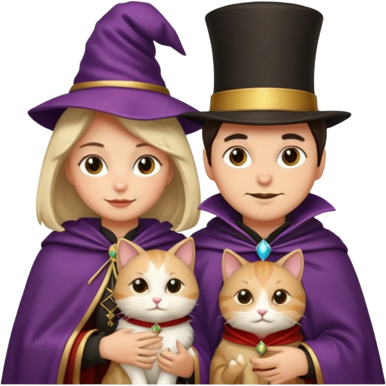 magician couple and their pet cat emoji