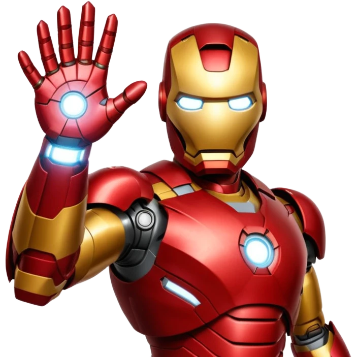 Iron Man, hand raised with repulsor glowing, red and gold armor, no text emoji