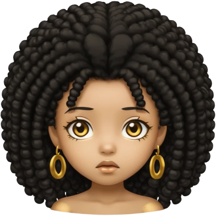 Create a black chibi girl with long afro hair and beautiful gold eyes give her a confusing expression  emoji