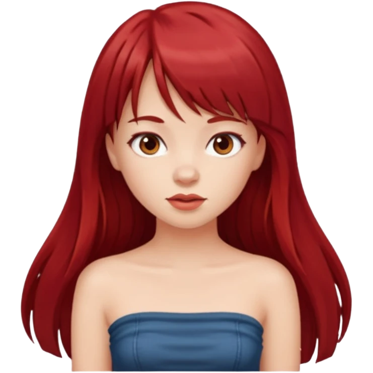 girl with long dark red hair and and bangs in a tube top emoji