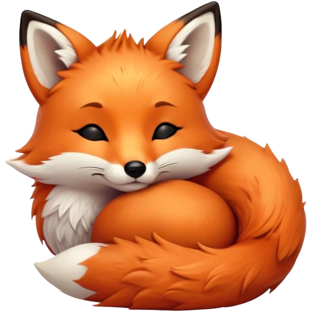 Cinematic cute sleepy fox, curled into a cozy fluffy ball, warm glowing fur, tiny black nose resting on its tail, soft breathing visible, peaceful and charming. emoji