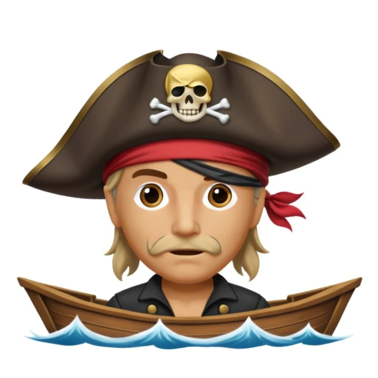 pirate with eye sailing a ship in strom sea background emoji